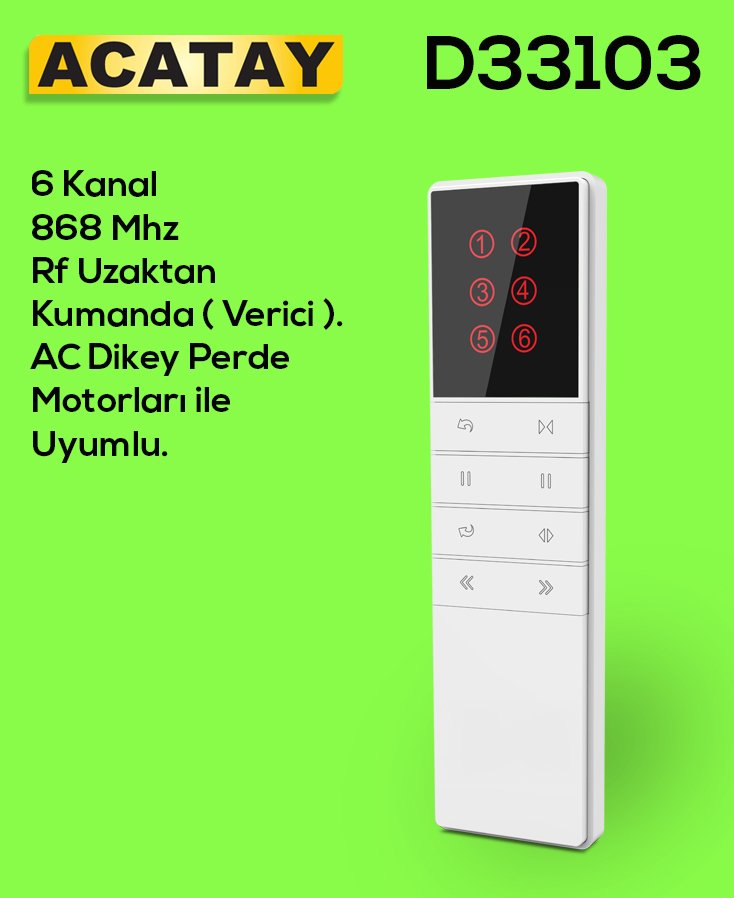 ACATAY D33103 Dikey Perde Kumandası - Beyaz Renkli, 6 Kanallı, AC Motor Entegrasyonlu Kumanda