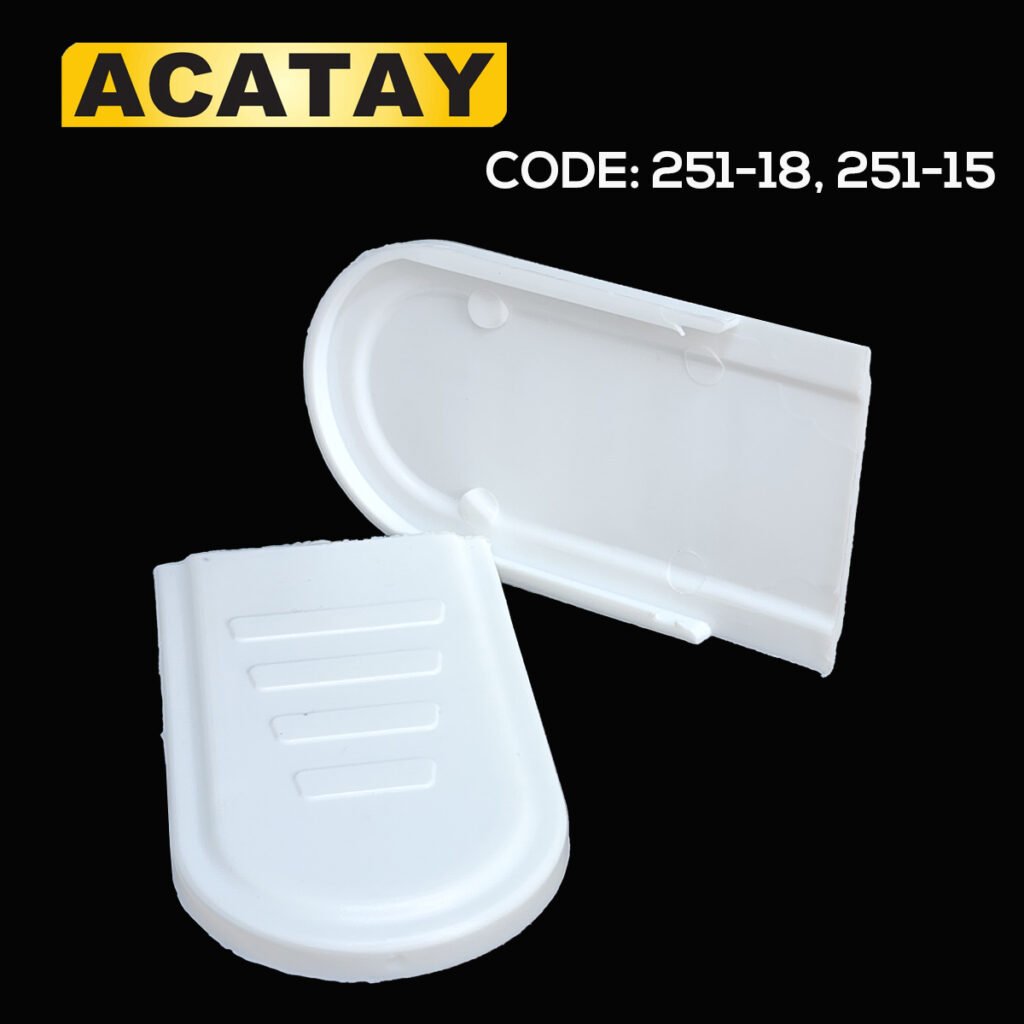 Geniş kasa metal ayak takımları için plastik kapak – ACATAY 251-15 ve 251-18. Metal ayakların üzerine takılarak şık bir görünüm sağlar, vida ve metal görüntüsünü kapatır.