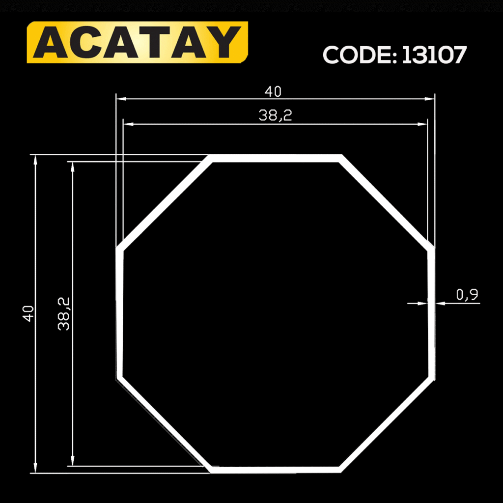 ACATAY code 13107 sekizgen alüminyum boru profili - motorlu ahşap jaluzi sistemleri için 40 mm boru