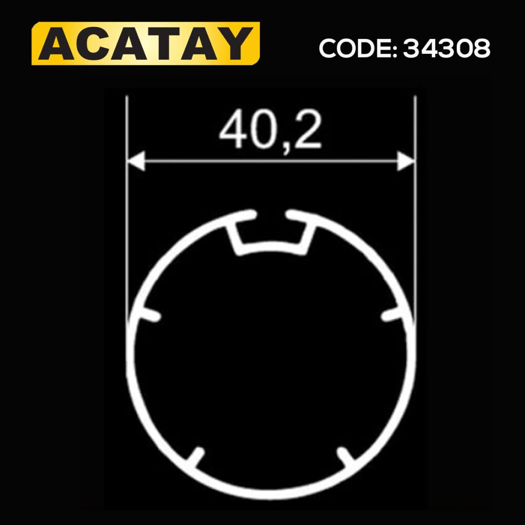 ACATAY Code:34308 – 38 mm stor perde alüminyum borusu, dayanıklı ve hafif profil, stor perde sistemlerinde kullanılan boru