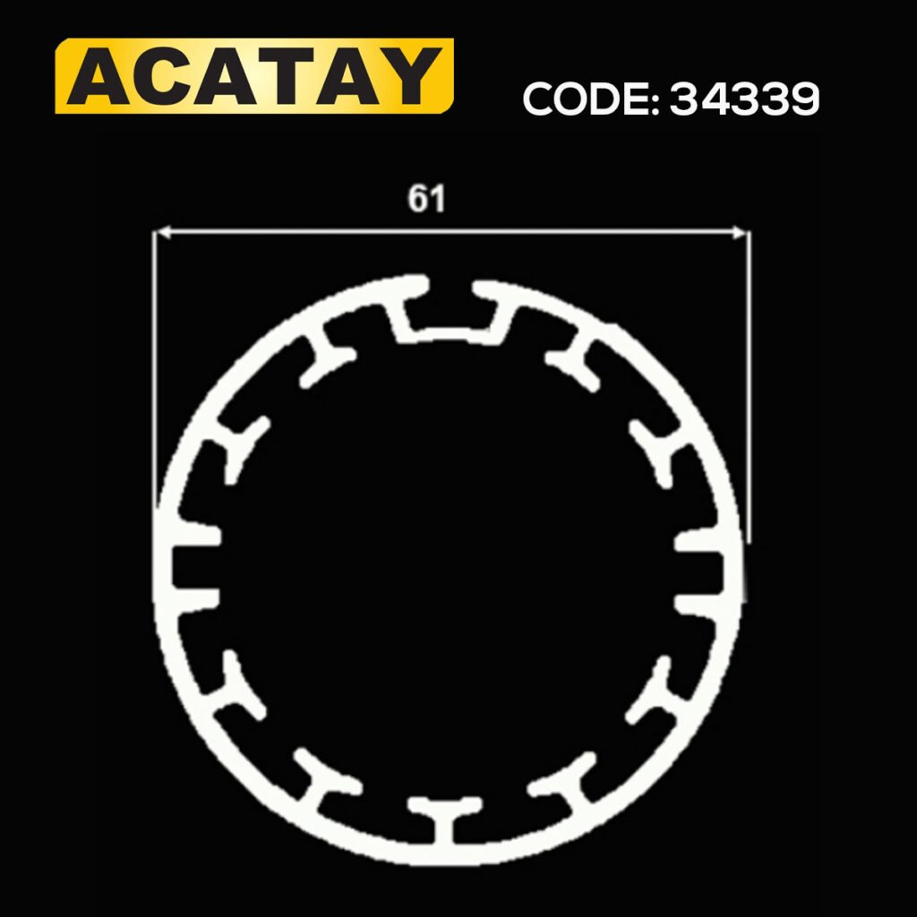 ACATAY CODE 34339 – 61 mm stor perde alüminyum borusu, motorlu perde sistemleri için güçlü profil