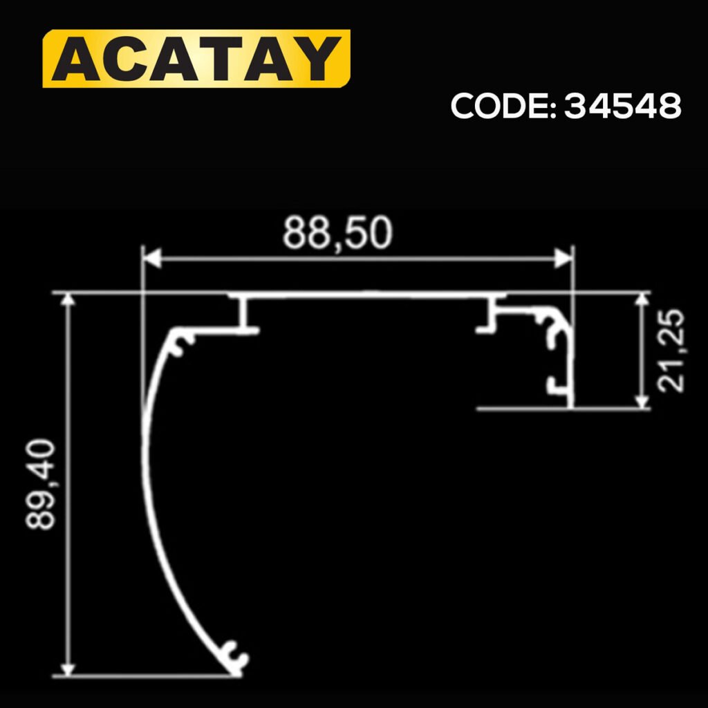 ACATAY Code:34548 Jumbo Kapalı Kasa Alüminyum Profil – Code:1112 kapalı kasa kapak takımı ile uyumlu büyük boy kasa profili